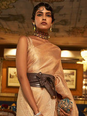 Cream Banarasi Nylon Woven Saree