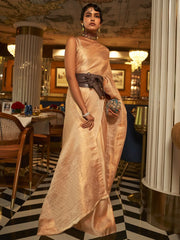 Cream Cream Banarasi Nylon Woven Saree