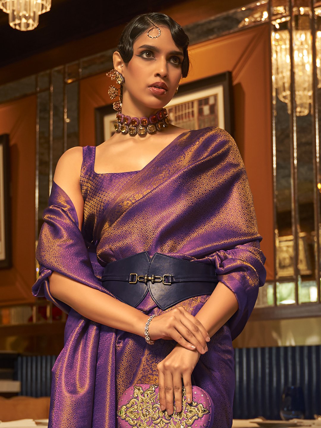 Purple Banarasi Nylon Woven Saree