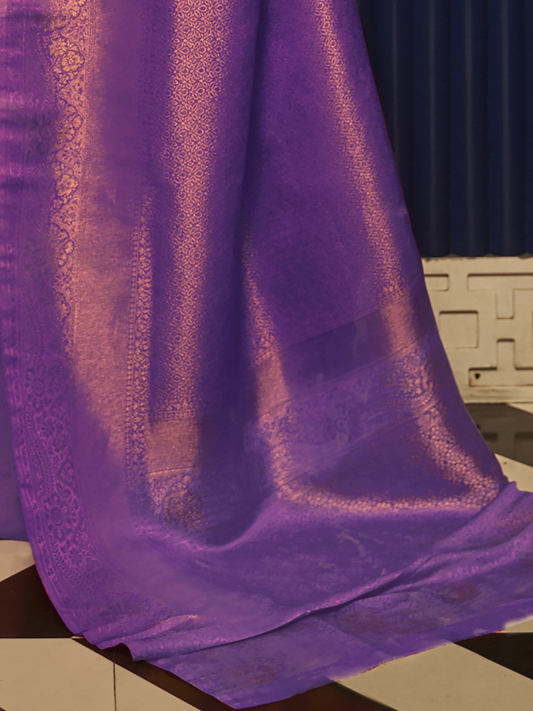Purple Banarasi Nylon Woven Saree