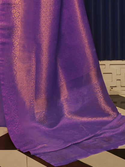 Purple Banarasi Nylon Woven Saree