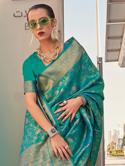 Teal Blue Festive Kanjeevaram Silk Woven Saree