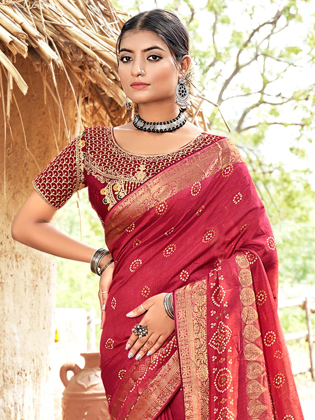 Red Party Wear Pure Silk Woven Saree