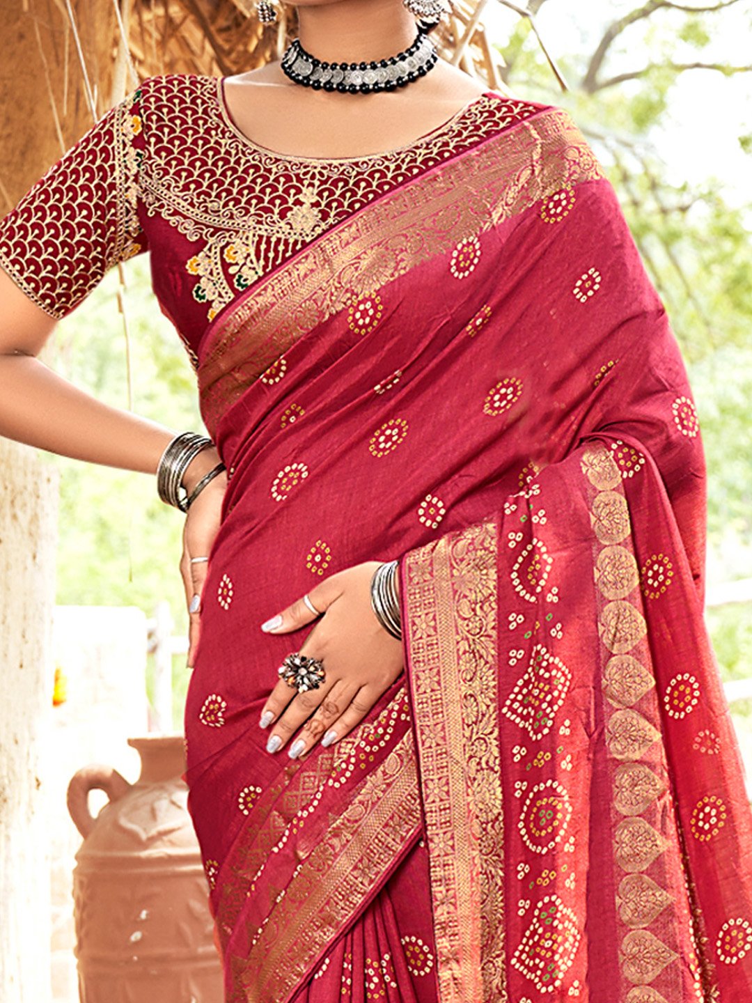 Red Party Wear Pure Silk Woven Saree