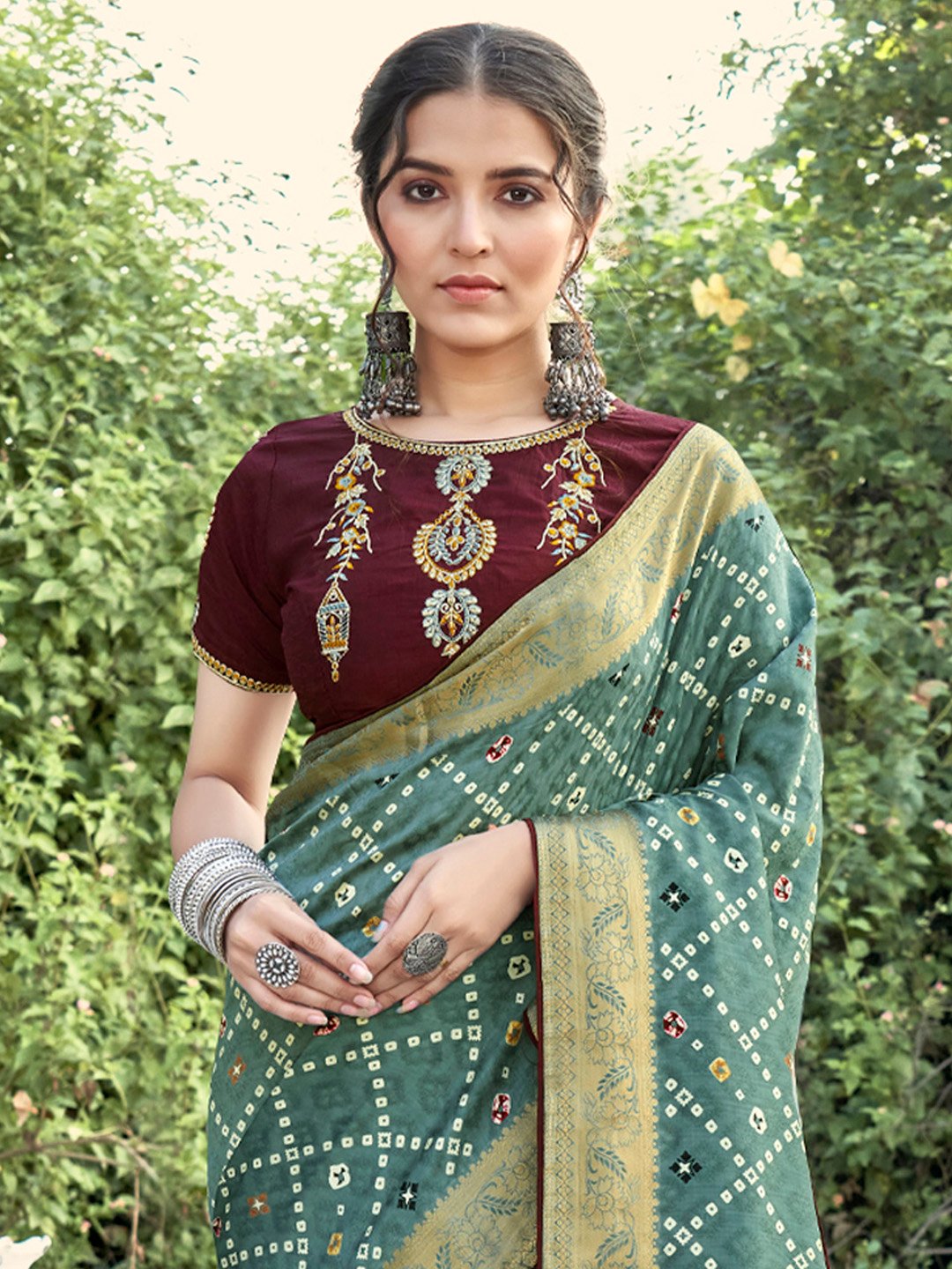 Sea Bandhani Soft Silk Printed Saree