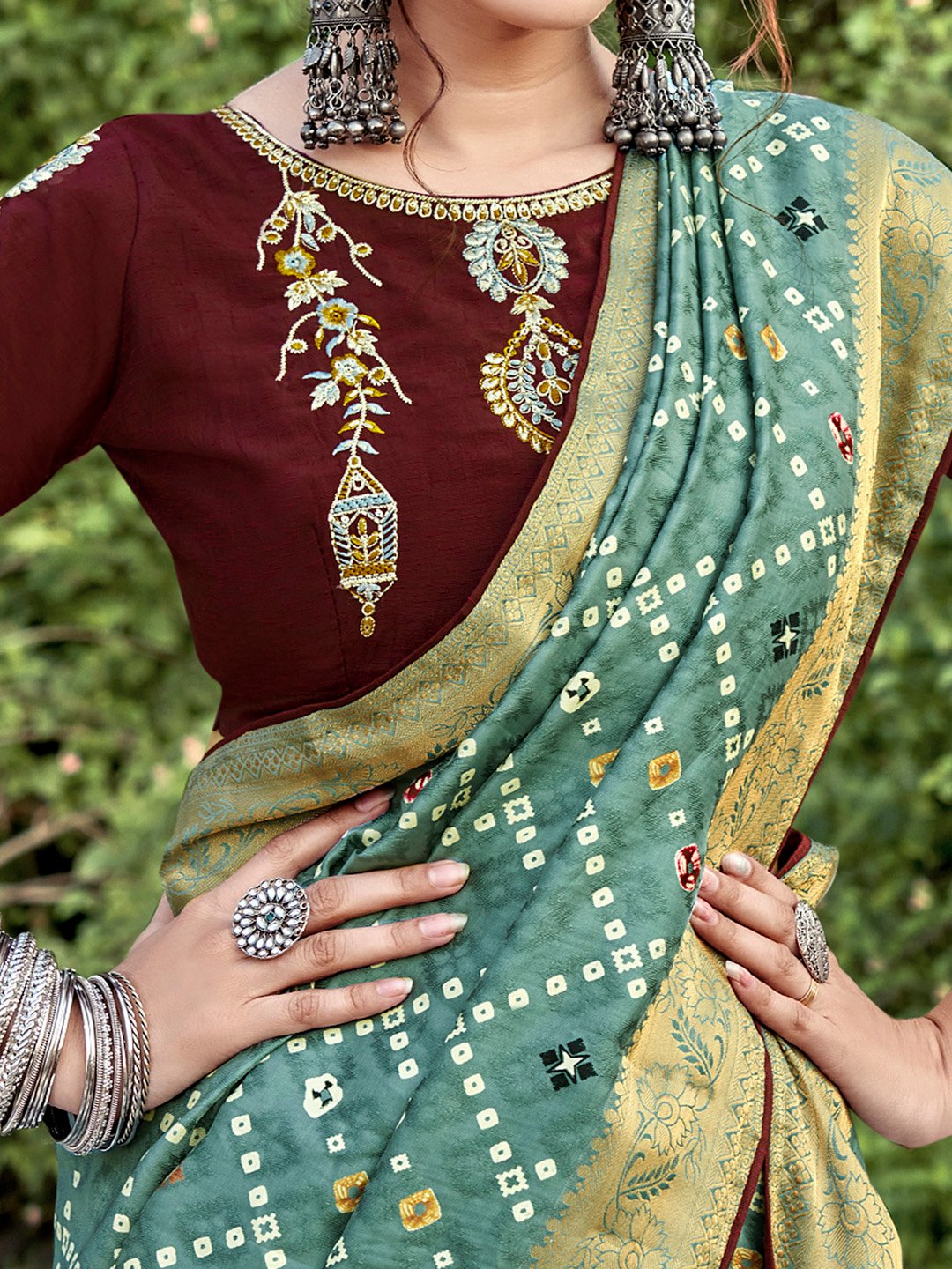 Sea Bandhani Soft Silk Printed Saree