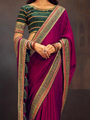 Pink Party Wear Vichitra Silk Embroidered Saree