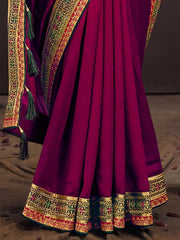 Pink Party Wear Vichitra Silk Embroidered Saree