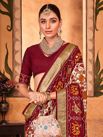 OffWhite Patola Silk Blend Woven Saree