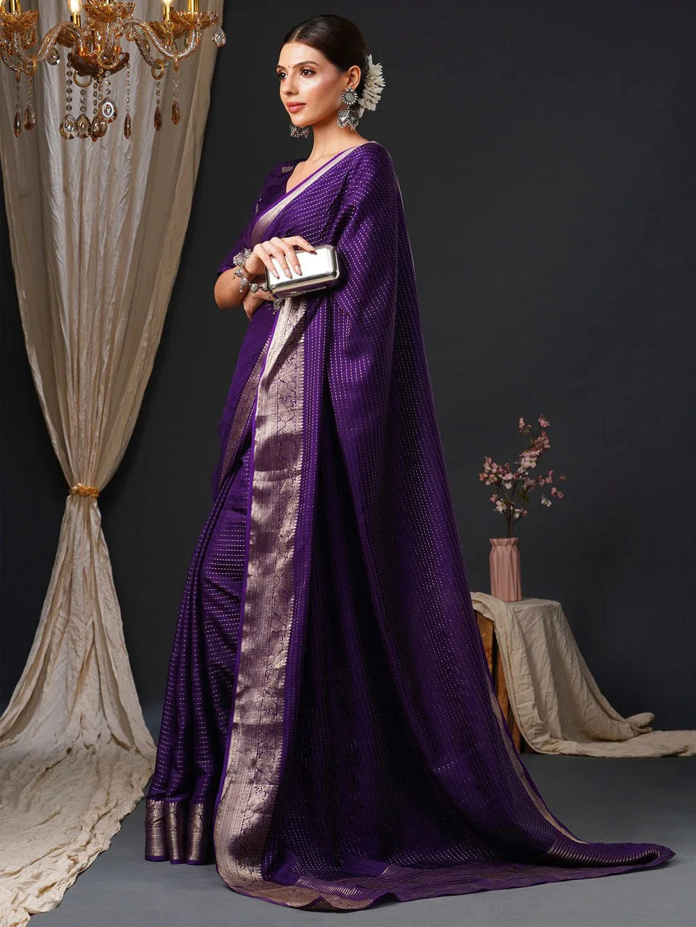 Elegant Purple Designer Zari Woven Unique Saree - The Dori Store