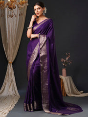 Elegant Purple Designer Zari Woven Unique Saree - The Dori Store