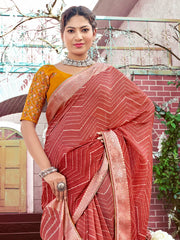 Rust Party Wear Georgette Printed Saree