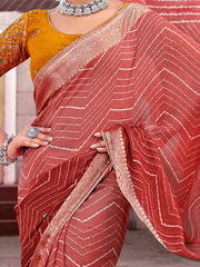 Rust Party Wear Georgette Printed Saree