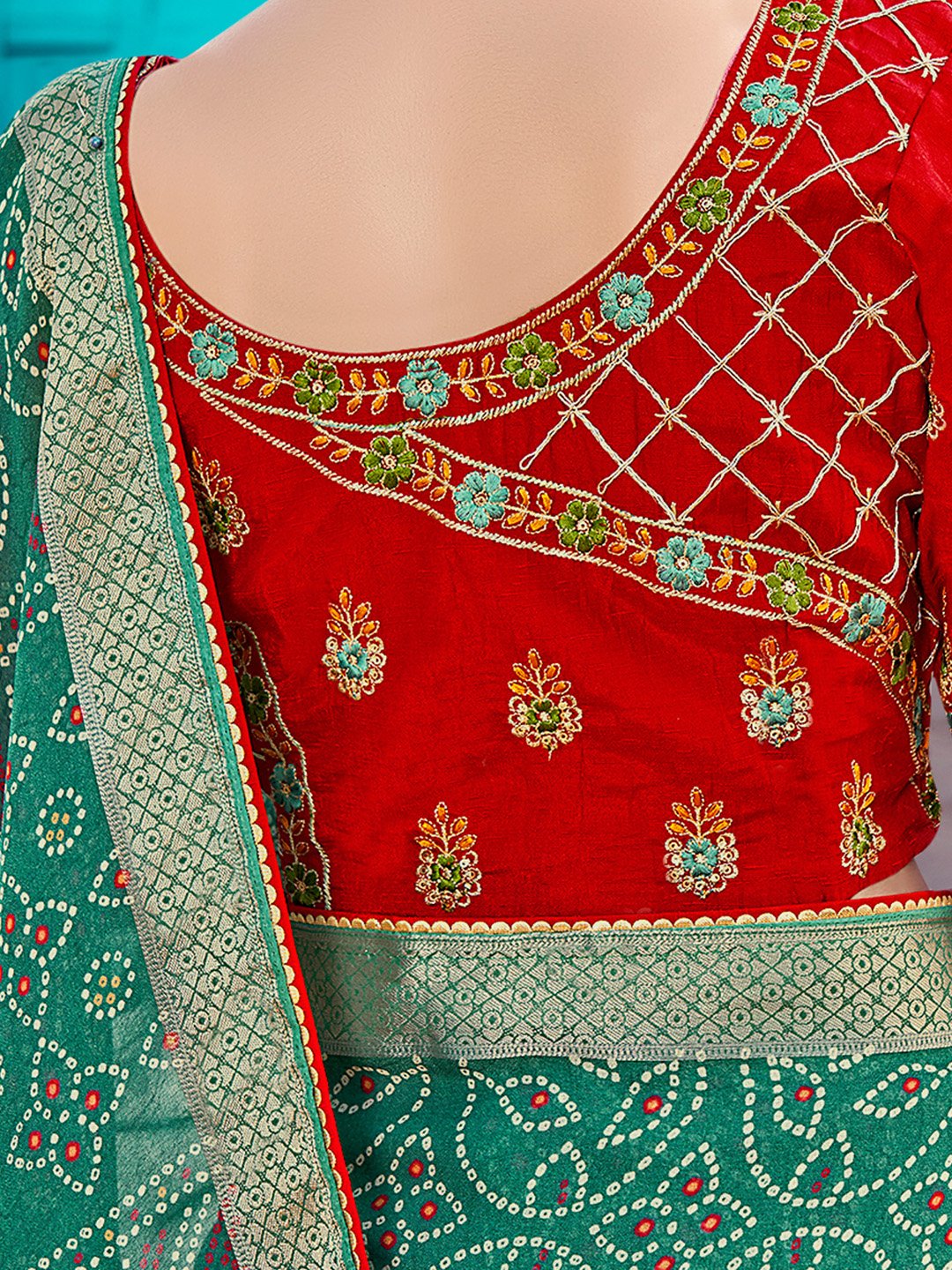 Teal Bandhani Georgette Printed Saree