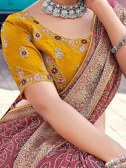 Mauve Bandhani Georgette Printed Saree