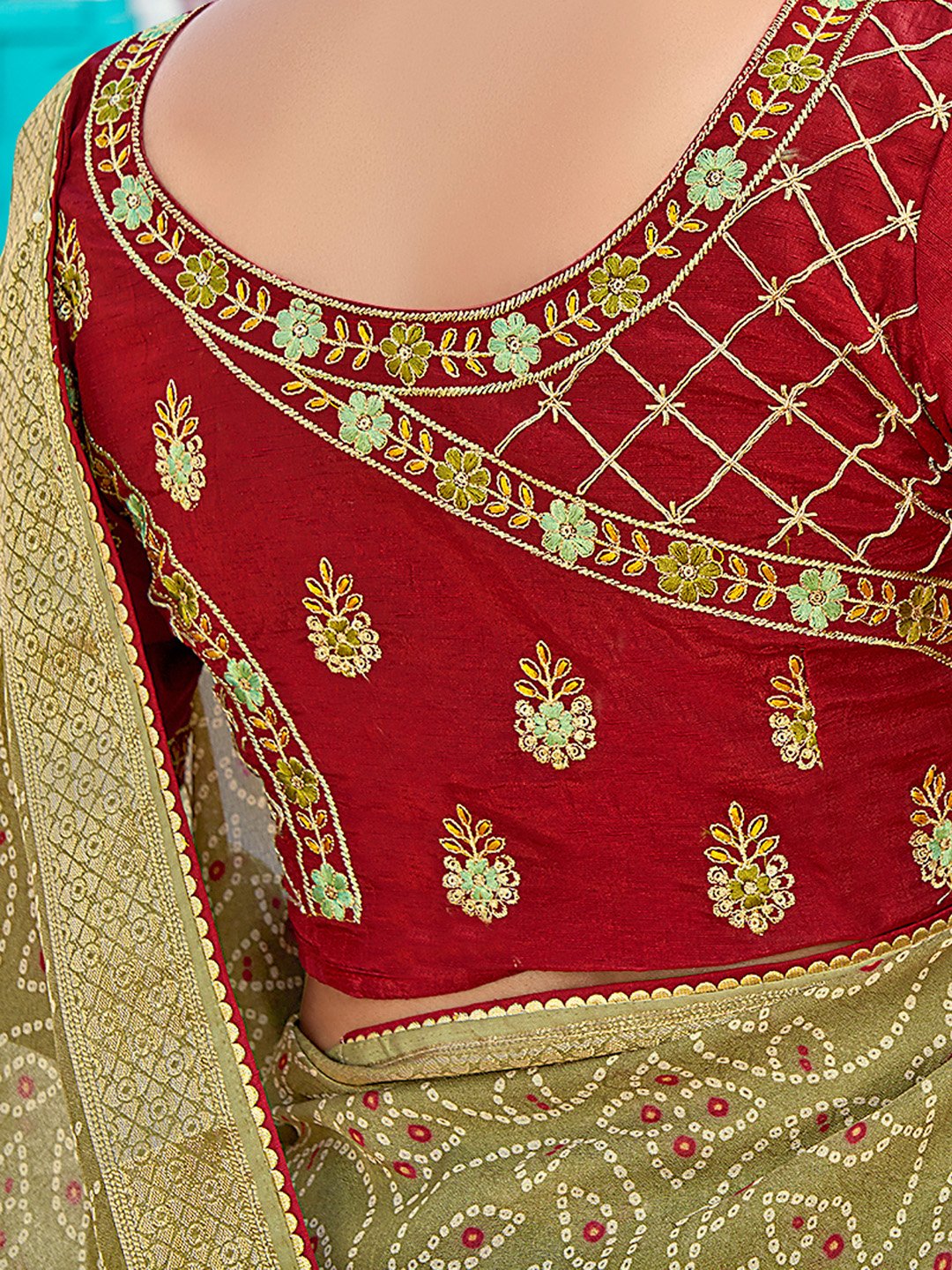 Olive Bandhani Georgette Printed Saree