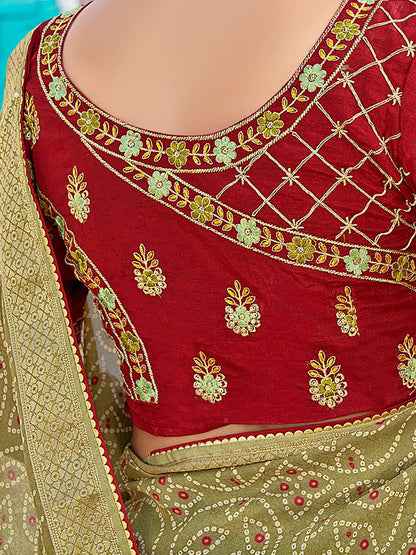 Olive Bandhani Georgette Printed Saree