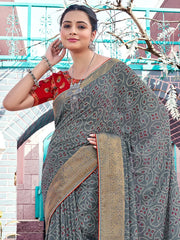 Charcoal Bandhani Georgette Printed Saree