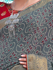 Charcoal Bandhani Georgette Printed Saree