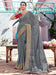 Grey Charcoal Bandhani Georgette Printed Saree