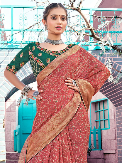 Pink Bandhani Georgette Printed Saree