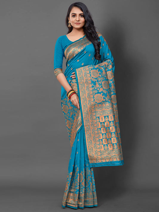 Blue Blue Banarasi Silk Blend Woven Saree