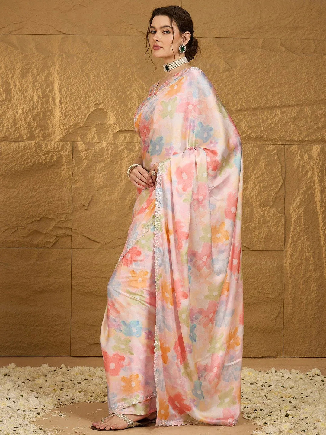 Multicolor Georgette Satin Saree - The Dori Store