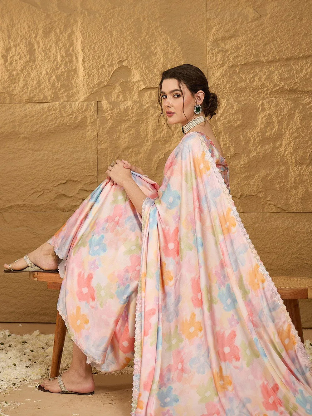 Multicolor Georgette Satin Saree - The Dori Store