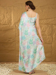 Light Blue Georgette Satin Saree - The Dori Store