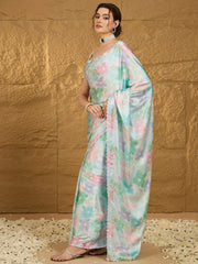 Light Blue Georgette Satin Saree - The Dori Store