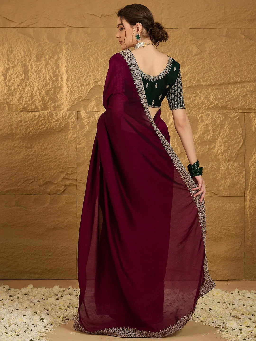 Magenta Designer Georgette Vichitra Silk Saree - The Dori Store