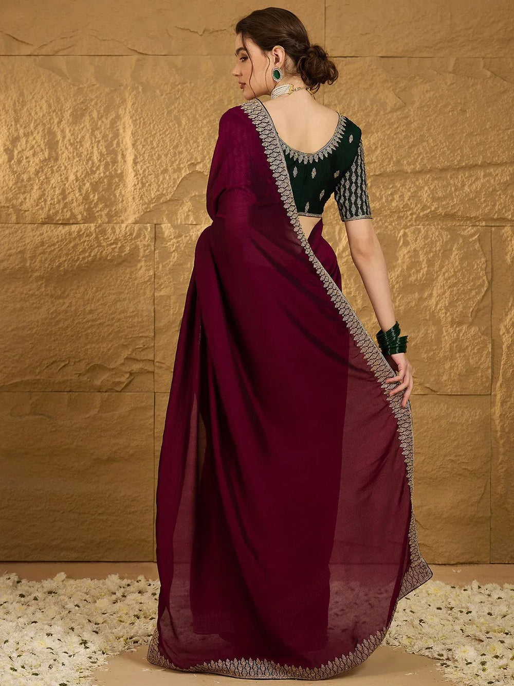 Magenta Designer Georgette Vichitra Silk Saree - The Dori Store