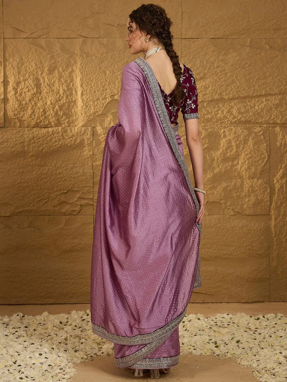 Mauve Designer Georgette Vichitra Silk Saree - The Dori Store