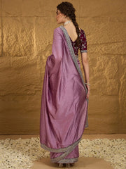 Mauve Designer Georgette Vichitra Silk Saree - The Dori Store