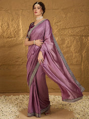 Mauve Designer Georgette Vichitra Silk Saree - The Dori Store
