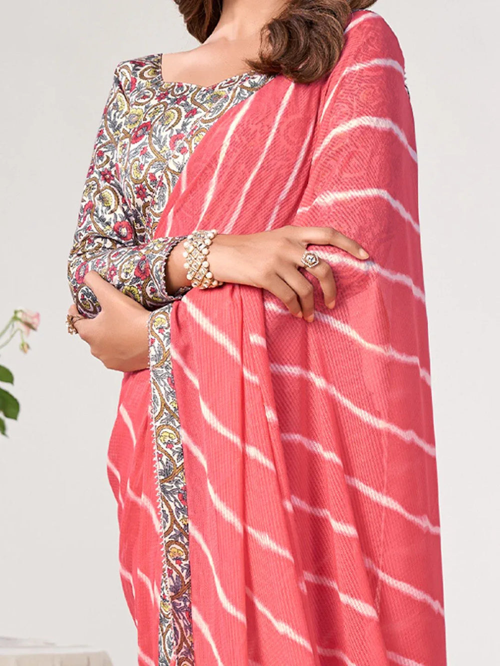Peach Pink Gotta Patti Georgette Saree - The Dori Store