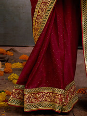 Pink Party Wear Satin Silk Embroidered Saree