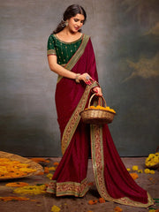 Pink Pink Party Wear Satin Silk Embroidered Saree