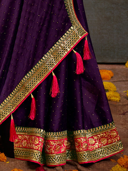 Purple Party Wear Satin Silk Embroidered Saree