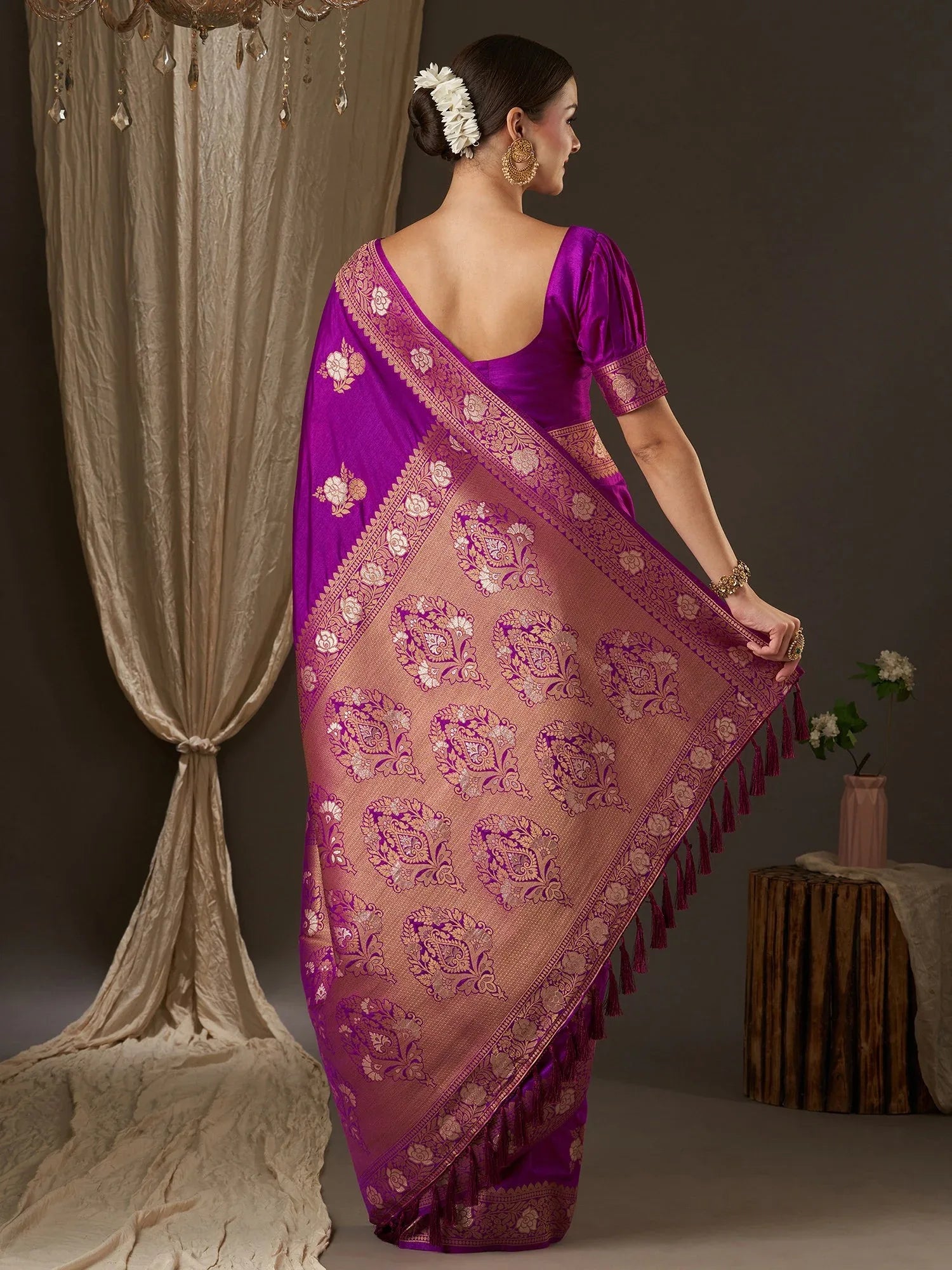 Opulent Purple Banarasi Silk Saree - The Dori Store