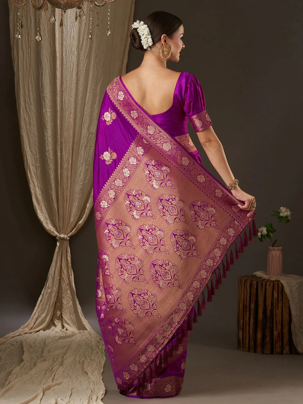 Opulent Purple Banarasi Silk Saree - The Dori Store