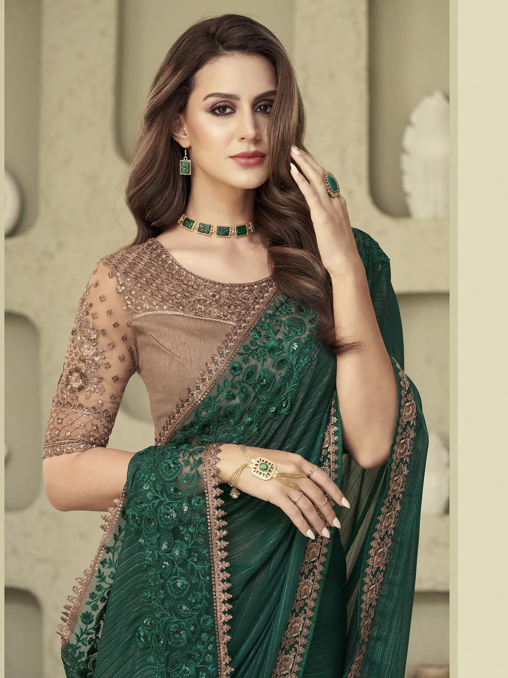 Designer Green Georgette Sequins Saree - The Dori Store