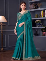 Blue Blue Party Wear Pure Chiffon Embellished Saree