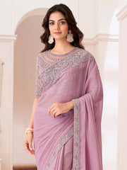 Pink Party Wear Pure Chiffon Embellished Saree