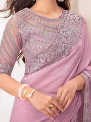 Pink Party Wear Pure Chiffon Embellished Saree