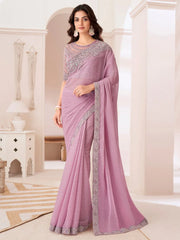 Pink Pink Party Wear Pure Chiffon Embellished Saree