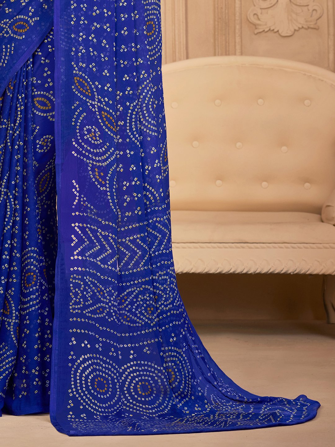 Blue Bandhani Chiffon Printed Saree