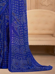 Blue Bandhani Chiffon Printed Saree