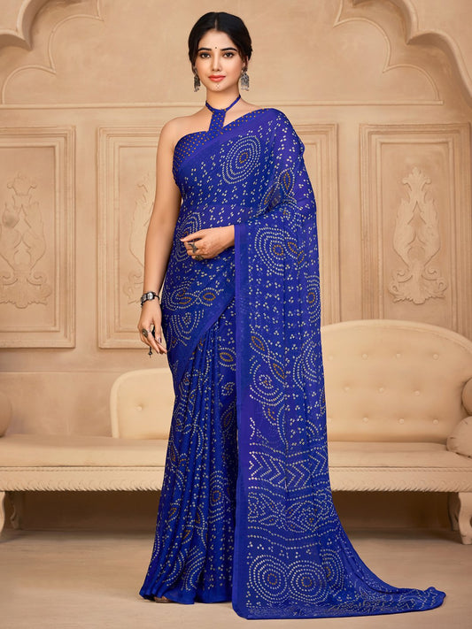 Blue Blue Bandhani Chiffon Printed Saree