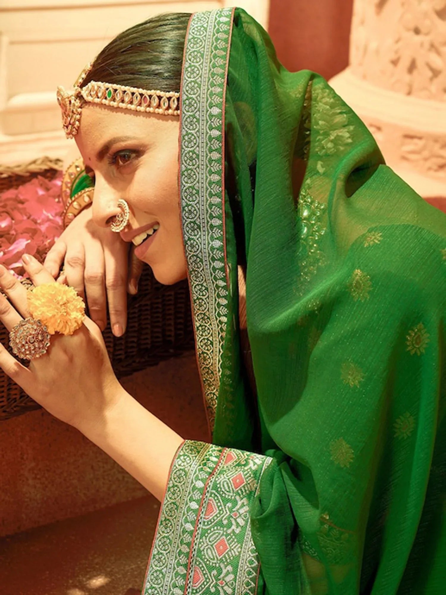 Designer Forest Green Georgette Saree - The Dori Store